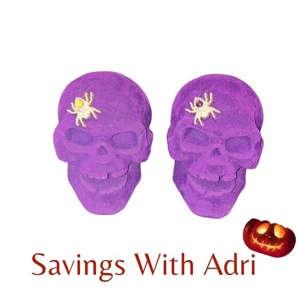 Set of 2 Velvet Skulls- Halloween Decoration-2  Purple - Picture 1 of 4